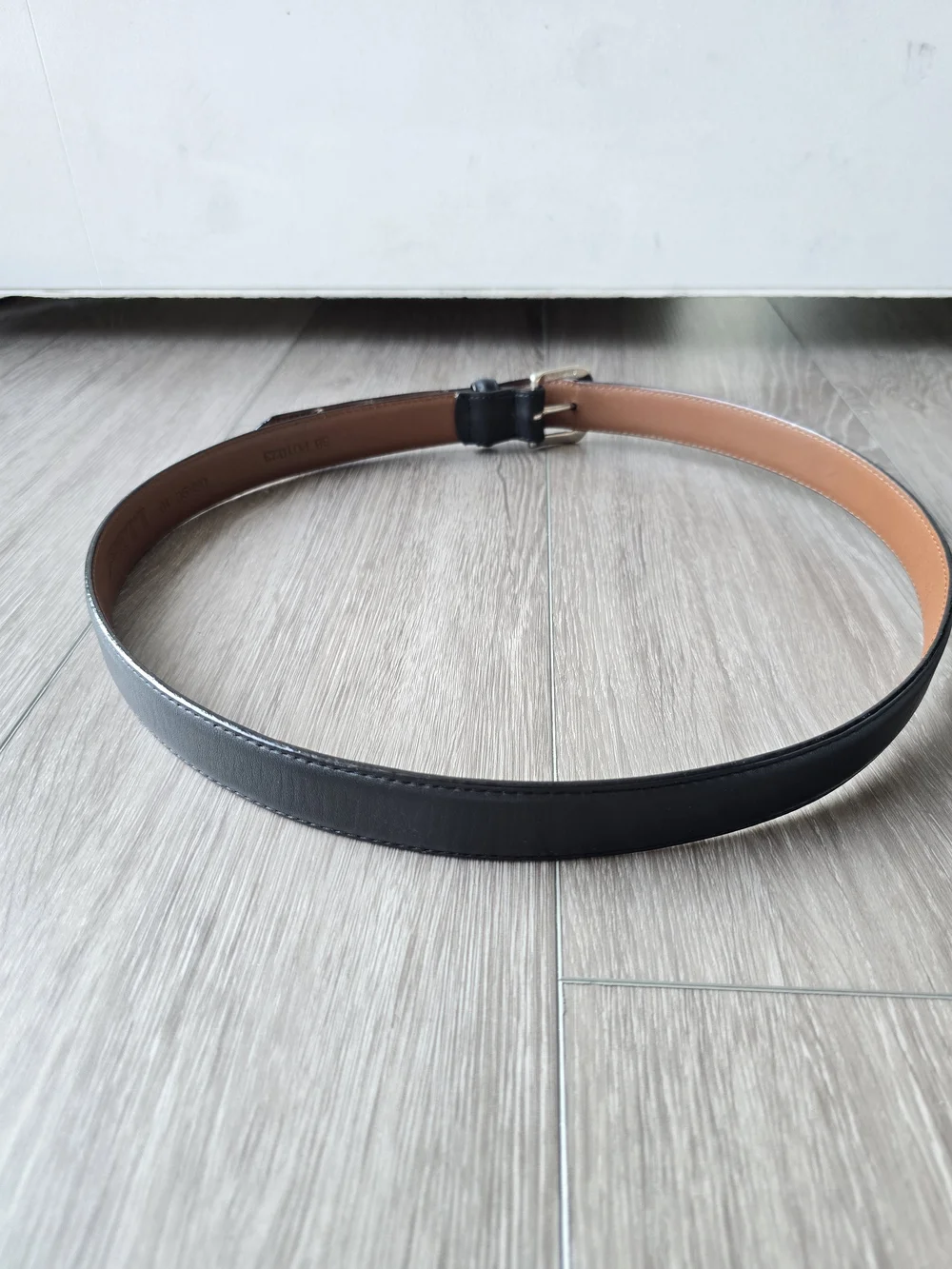 LL Bean Black Leather Belt Solid Brass Buckle Made in USA Mens Size 38 Classic